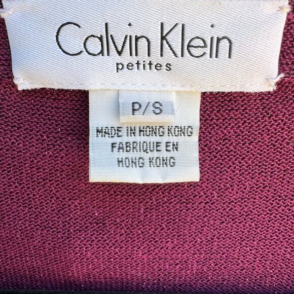 Calvin Klein Petites Womens Deep V Neck Purple Metallic Knit Wrap Blouse Top P/S - Picture 4 of 8